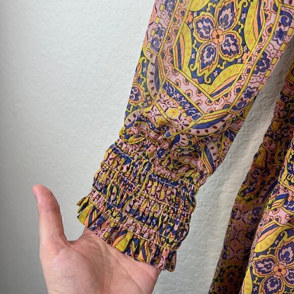 Moon River by Anthropologie Square Neck Smocked Long Sleeve Mini Dress Small - Picture 4 of 7